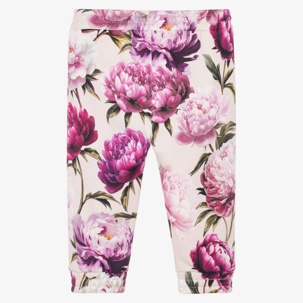 Dolce & Gabbana-Girls Pink Peony Print Cotton Joggers | Childrensalon