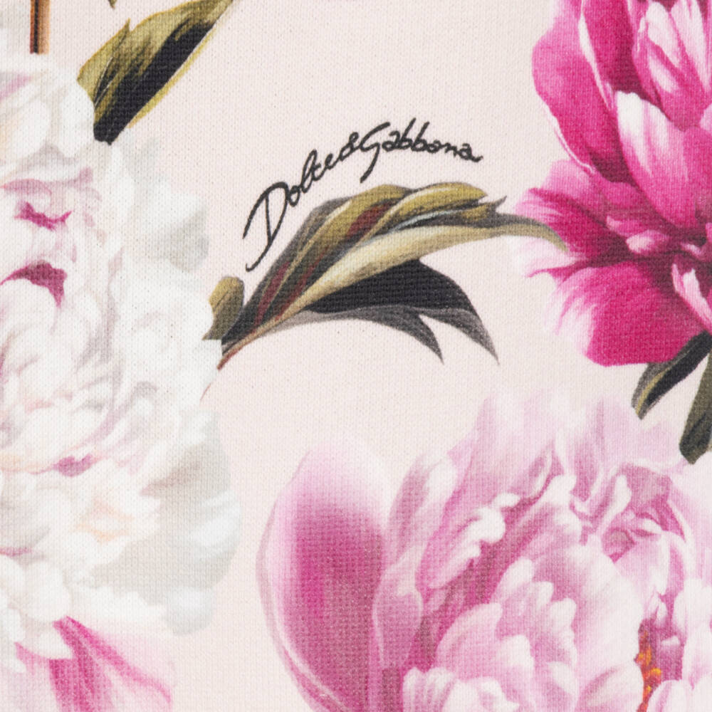Dolce & Gabbana-Girls Pink Peony Print Cotton Joggers | Childrensalon