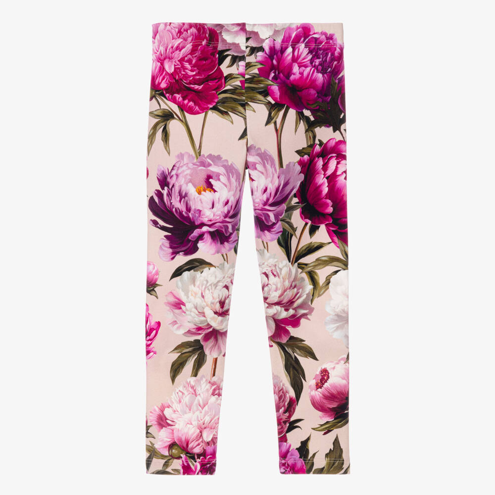 Dolce & Gabbana-Girls Pink Peony Print Cotton Leggings | Childrensalon