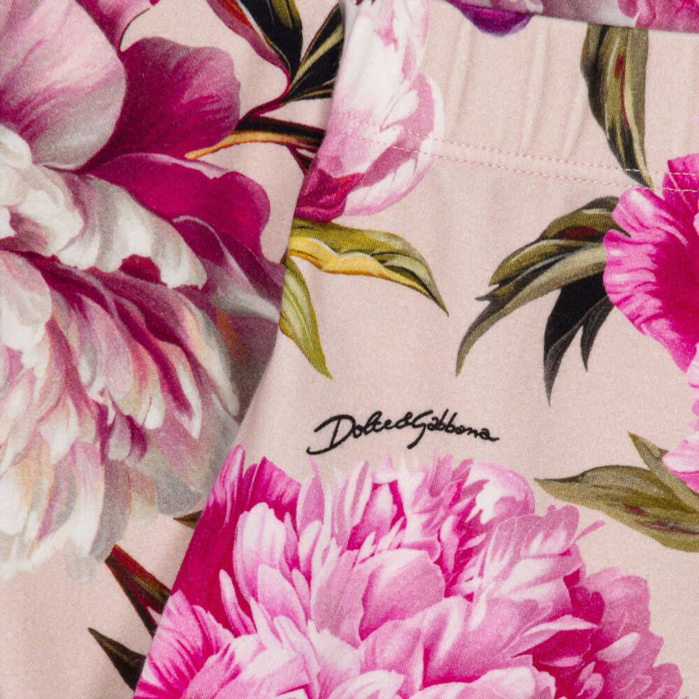 Dolce & Gabbana-Girls Pink Peony Print Cotton Leggings | Childrensalon