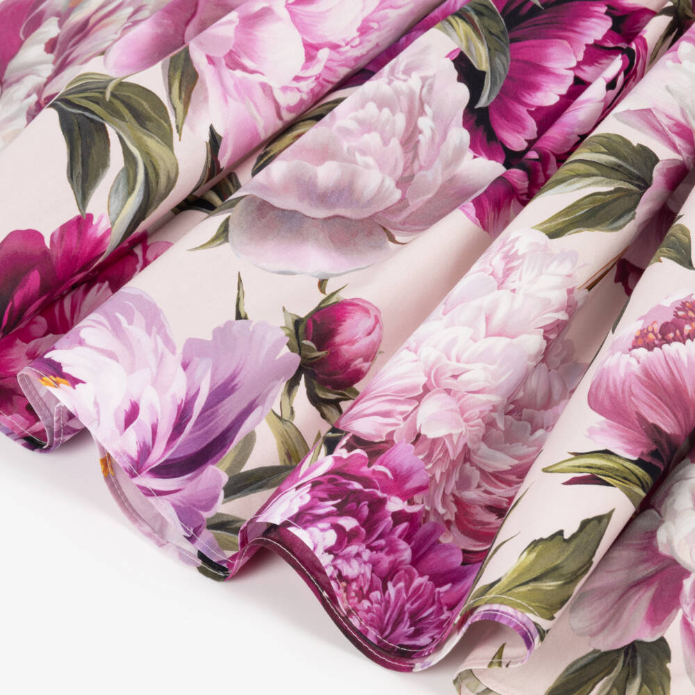 Dolce & Gabbana-Girls Pink Peony Print Cotton Poplin Skirt | Childrensalon