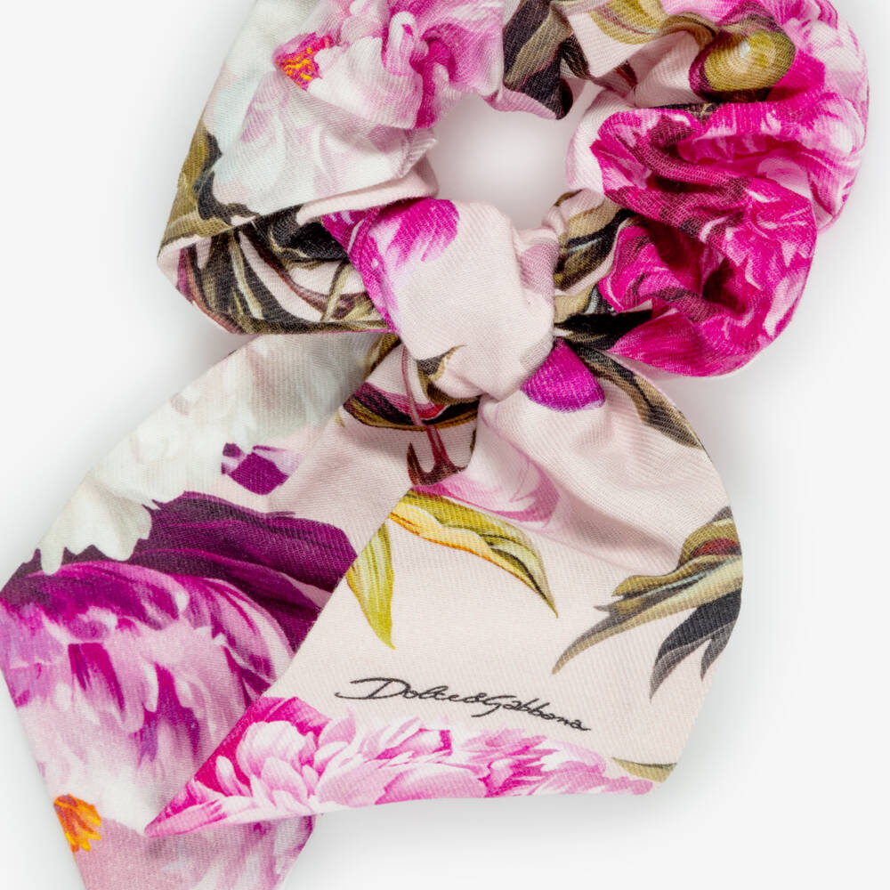 Dolce & Gabbana-Girls Pink Peony Print Cotton Scrunchie | Childrensalon