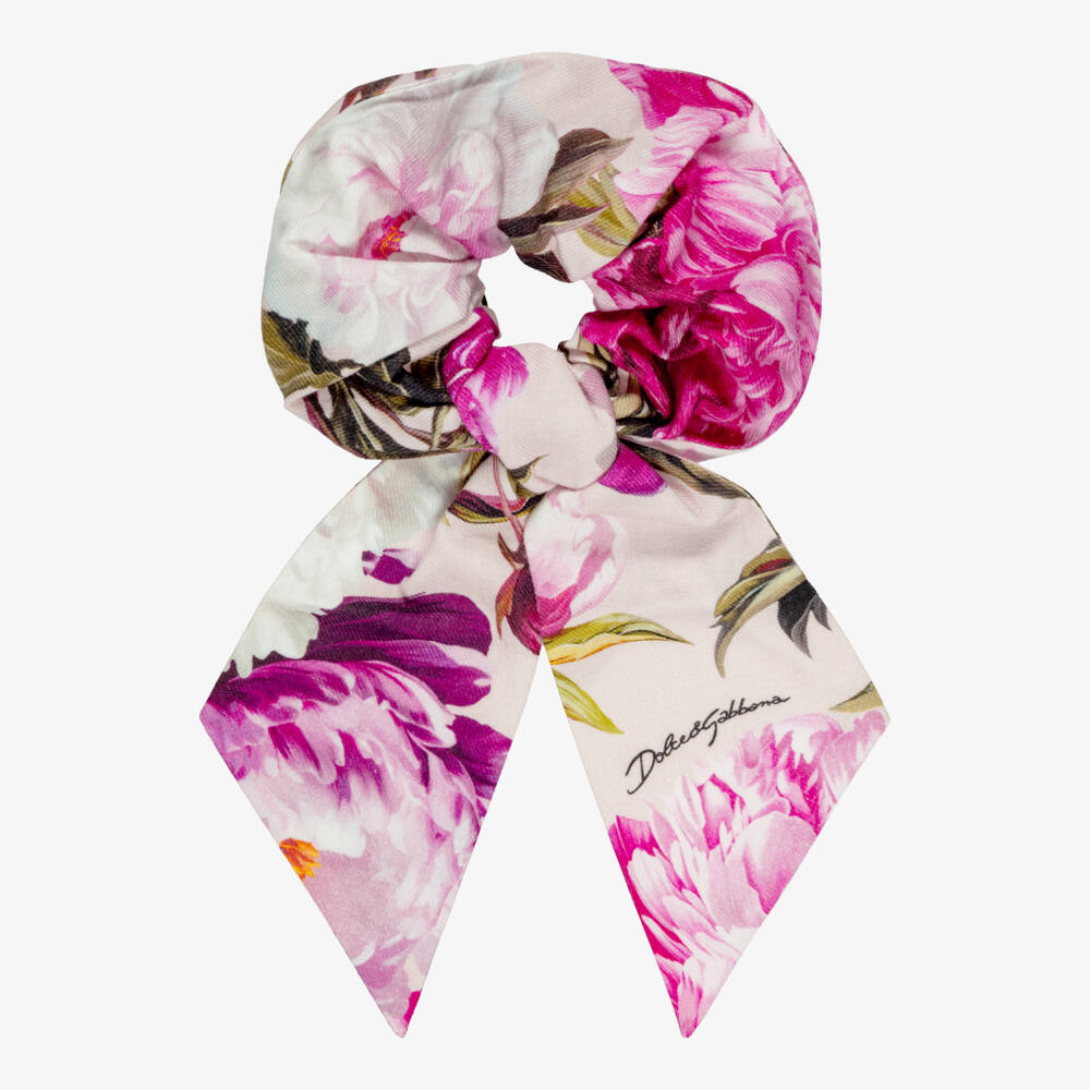 Dolce & Gabbana-Girls Pink Peony Print Cotton Scrunchie | Childrensalon