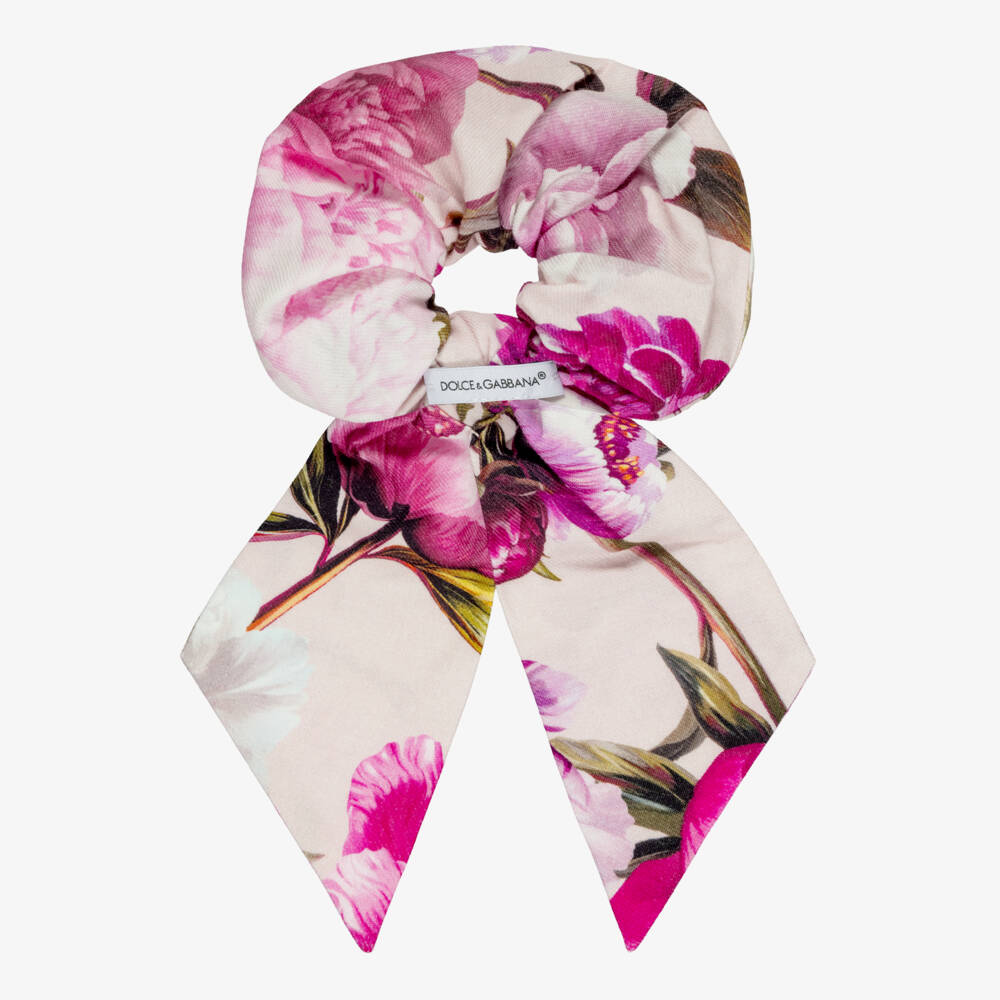 Dolce & Gabbana-Girls Pink Peony Print Cotton Scrunchie | Childrensalon