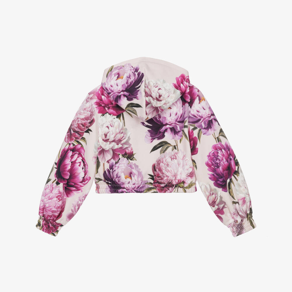 Dolce & Gabbana-Girls Pink Peony Print Cotton Zip-Up Hoodie | Childrensalon