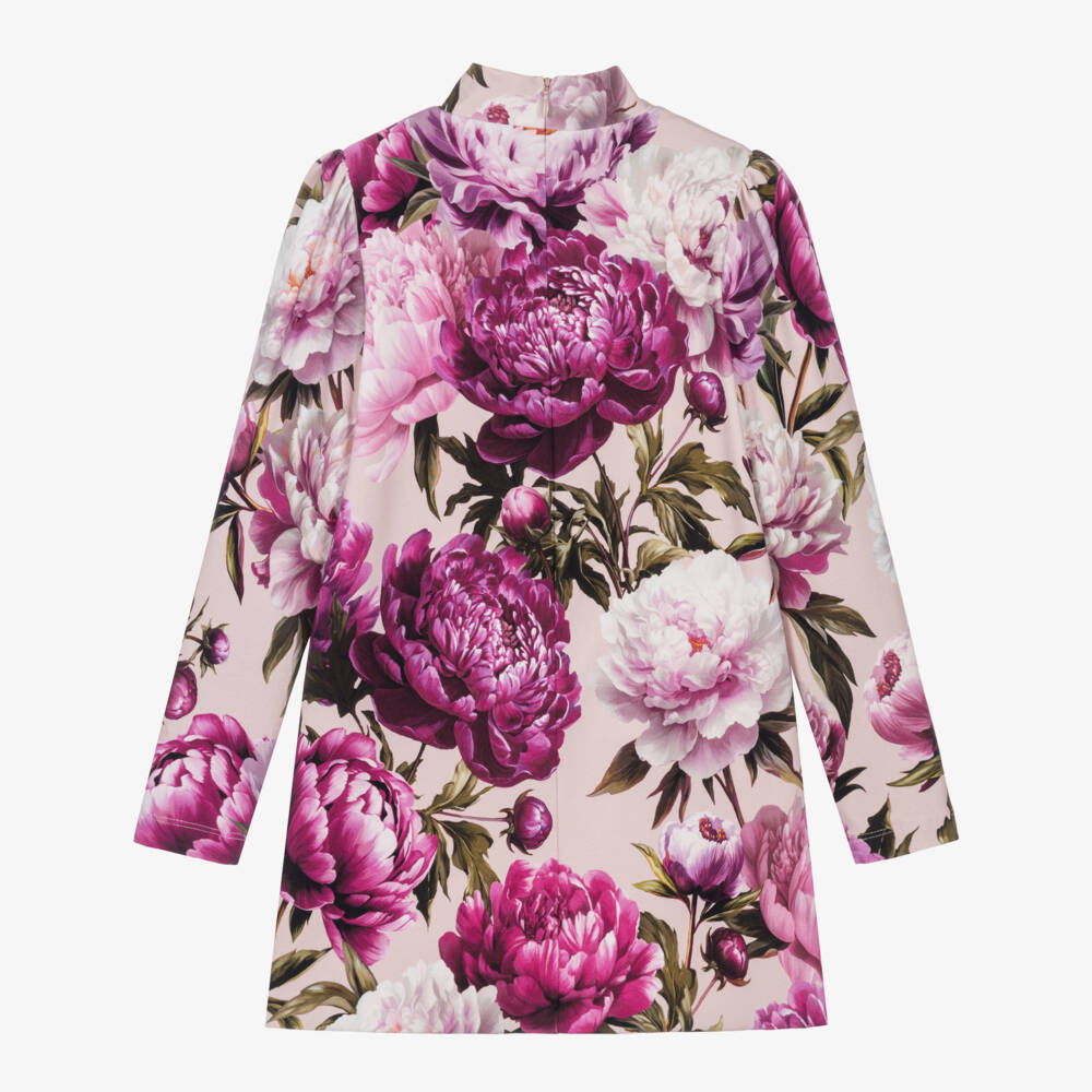 Dolce & Gabbana-Girls Pink Peony Print Mock-Neck Dress | Childrensalon