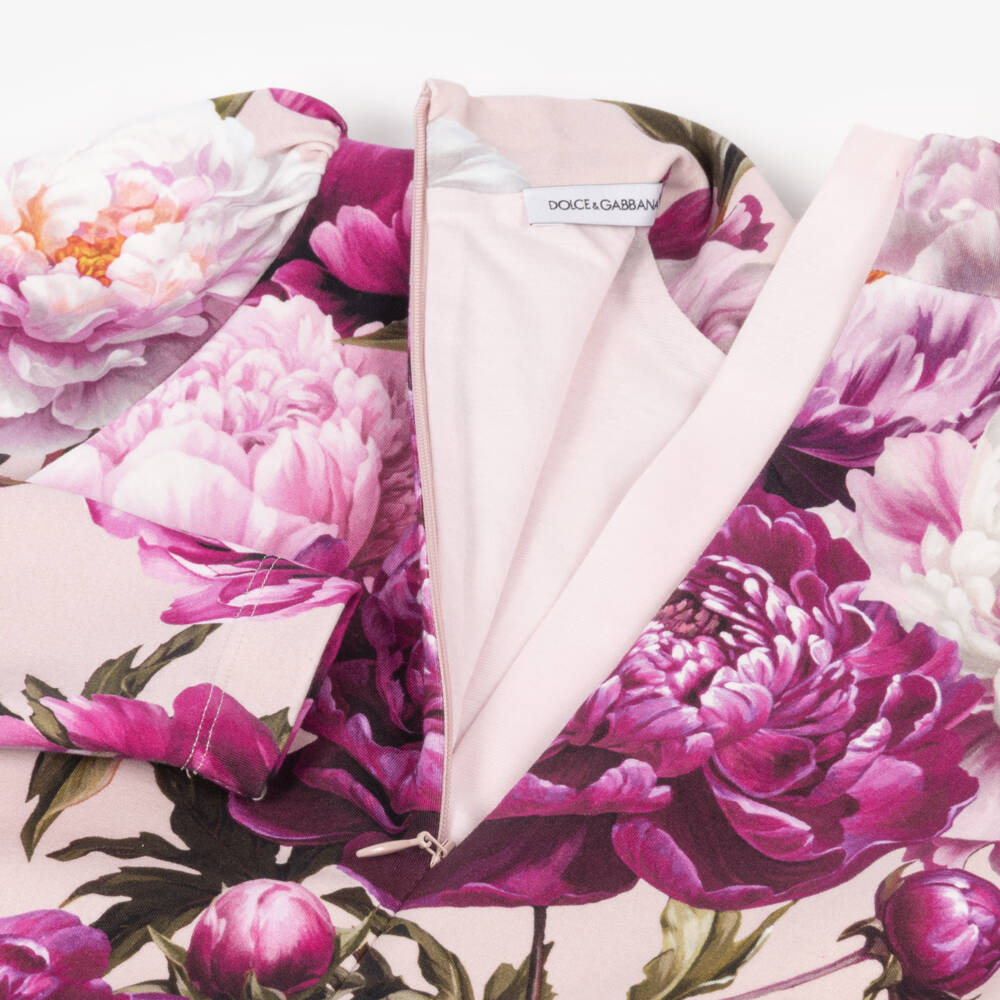 Dolce & Gabbana-Girls Pink Peony Print Mock-Neck Dress | Childrensalon