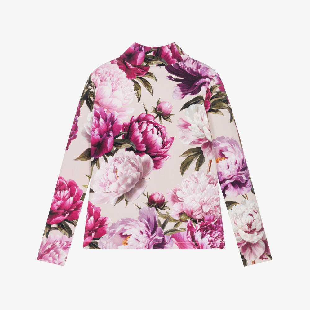 Dolce & Gabbana-Girls Pink Peony Print Mock-Neck Top | Childrensalon