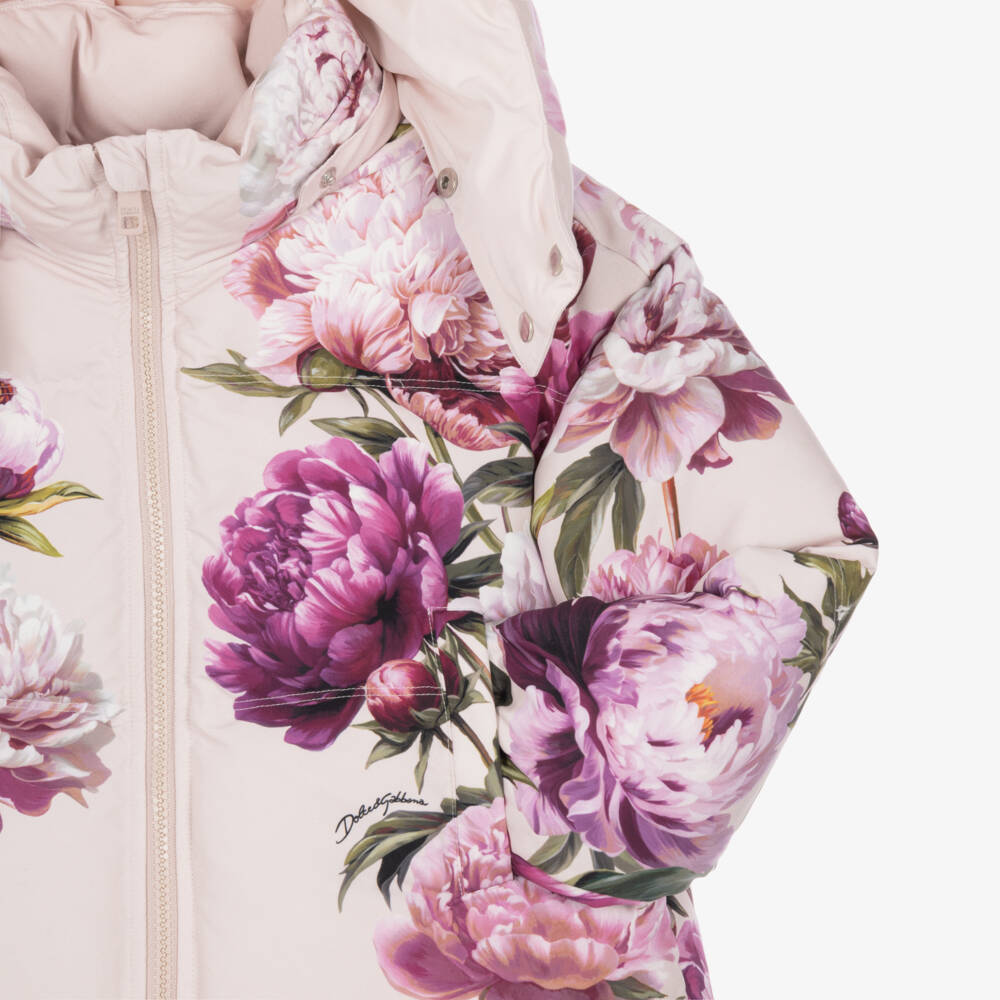 Dolce & Gabbana-Girls Pink Peony Print Puffer Jacket | Childrensalon