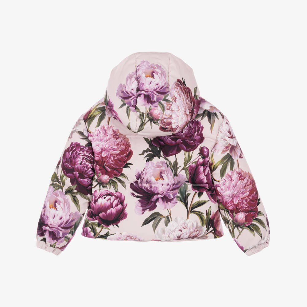 Dolce & Gabbana-Girls Pink Peony Print Puffer Jacket | Childrensalon
