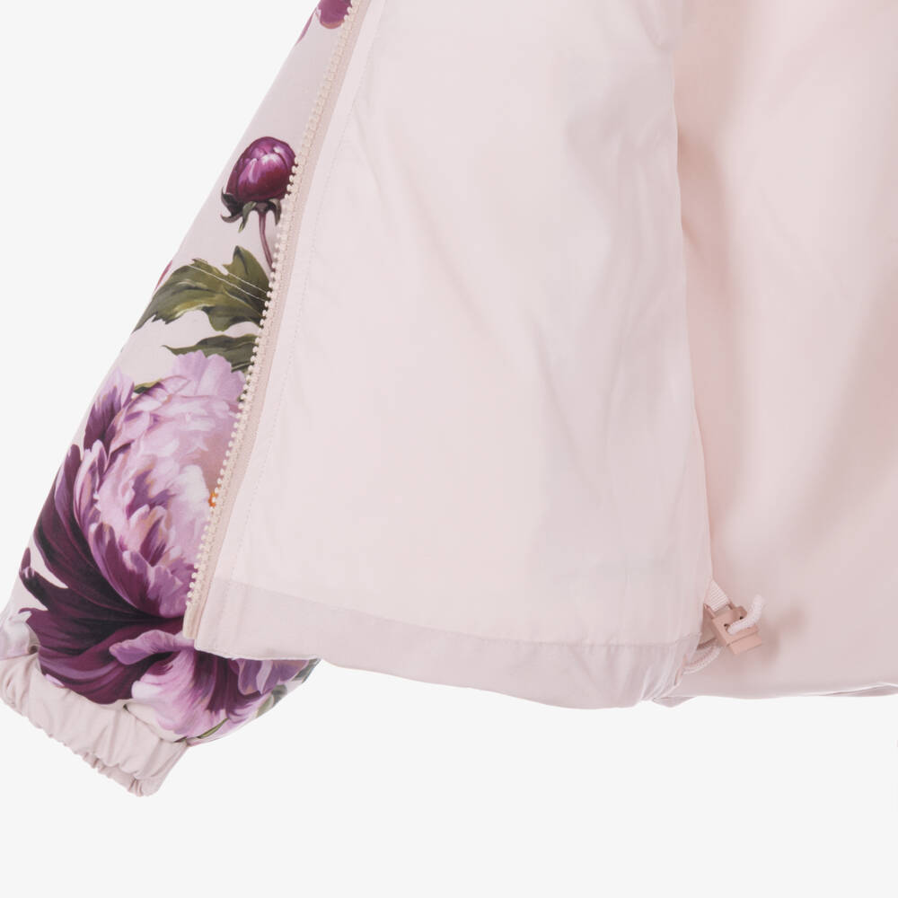Dolce & Gabbana-Girls Pink Peony Print Puffer Jacket | Childrensalon