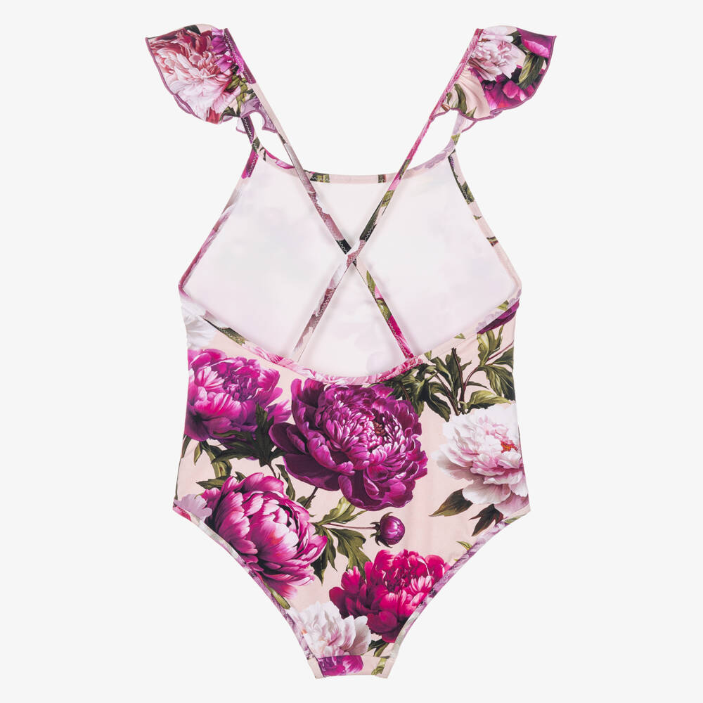 Dolce & Gabbana-Girls Pink Peony Print Swimsuit | Childrensalon