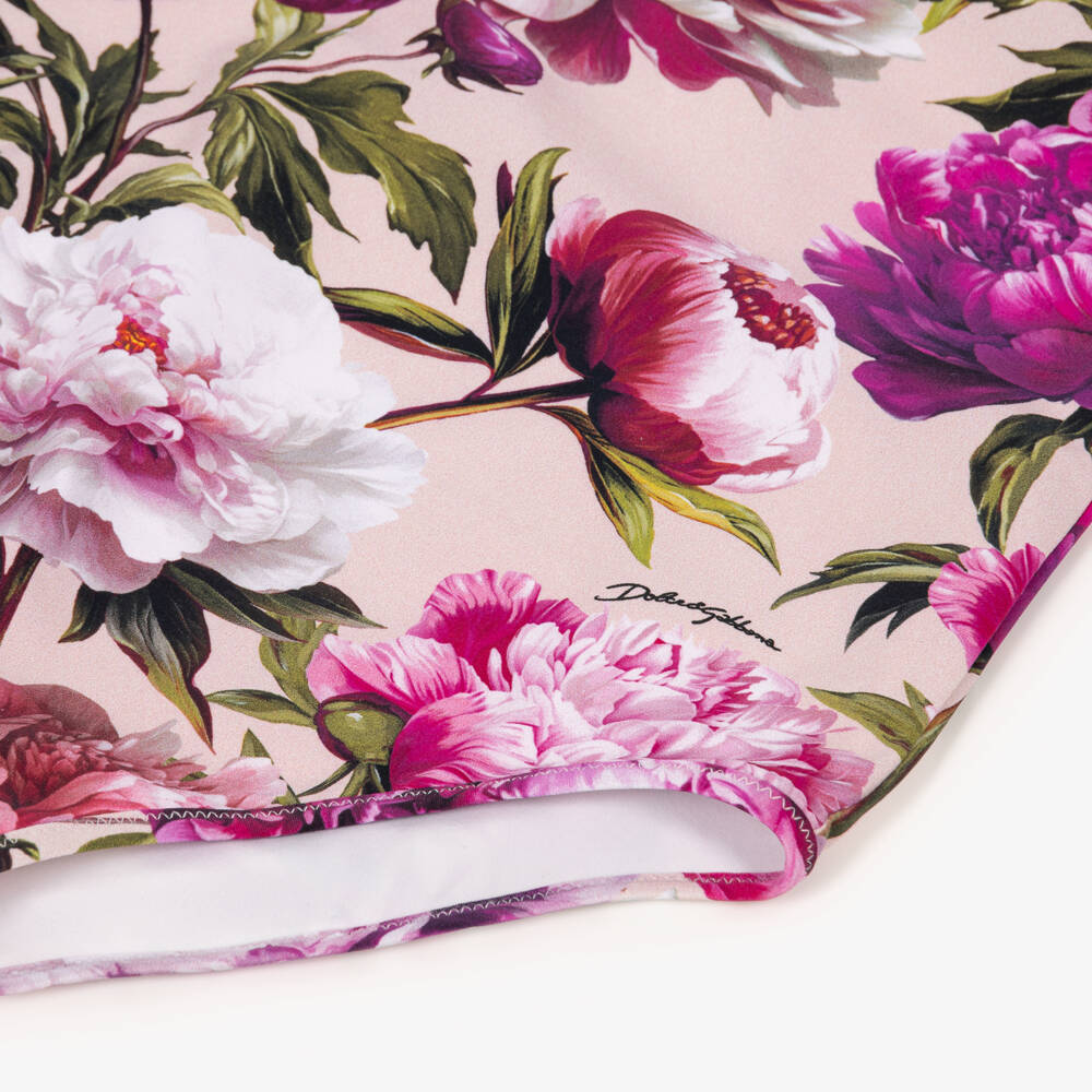 Dolce & Gabbana-Girls Pink Peony Print Swimsuit | Childrensalon