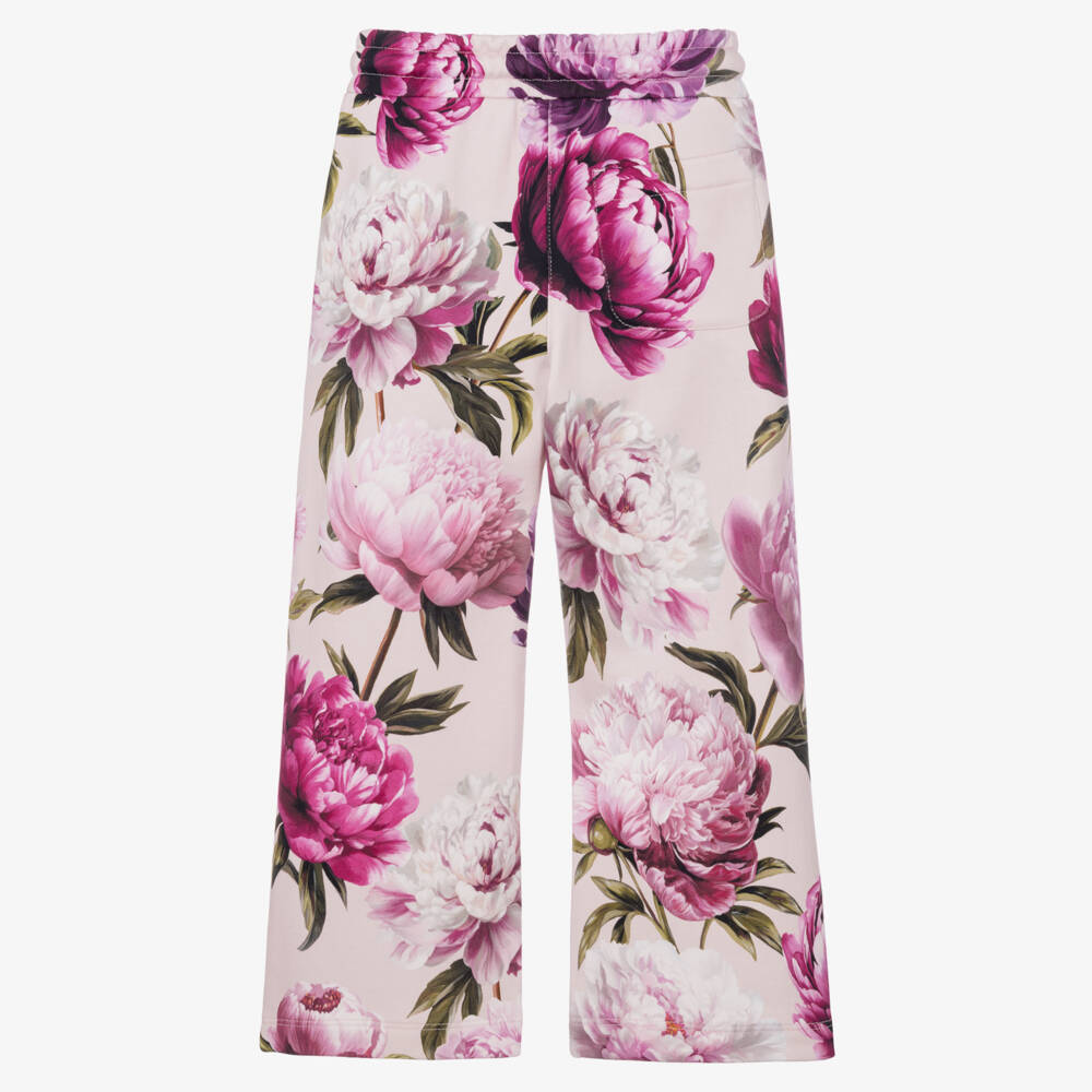 Dolce & Gabbana-Girls Pink Peony Print Wide Leg Joggers | Childrensalon