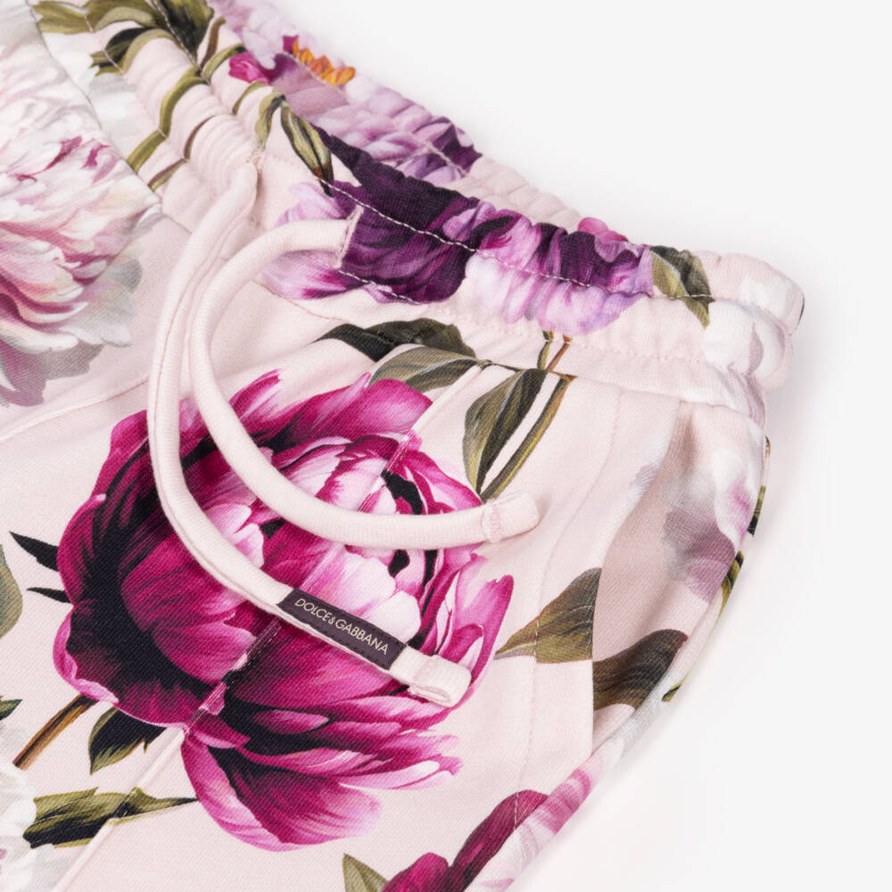 Dolce & Gabbana-Girls Pink Peony Print Wide Leg Joggers | Childrensalon