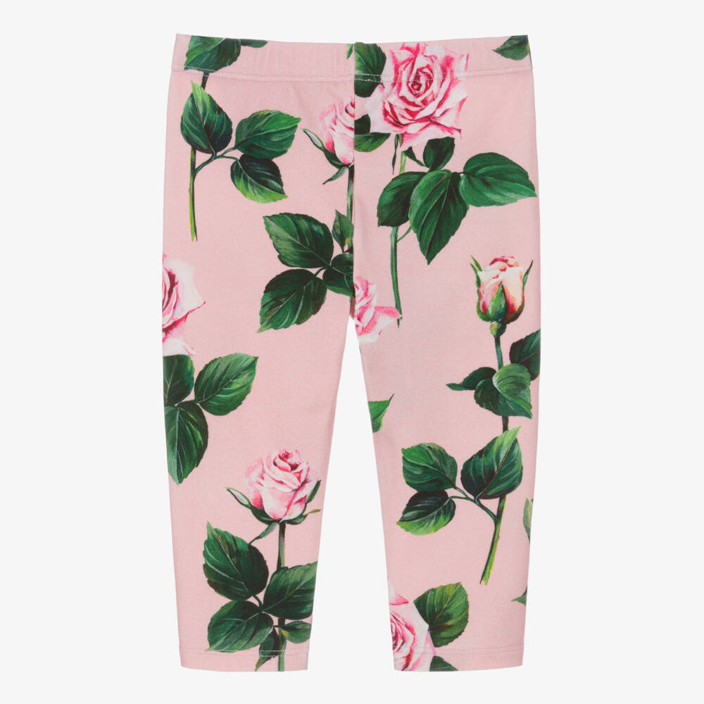 Dolce & Gabbana-Girls Pink Roses Leggings | Childrensalon