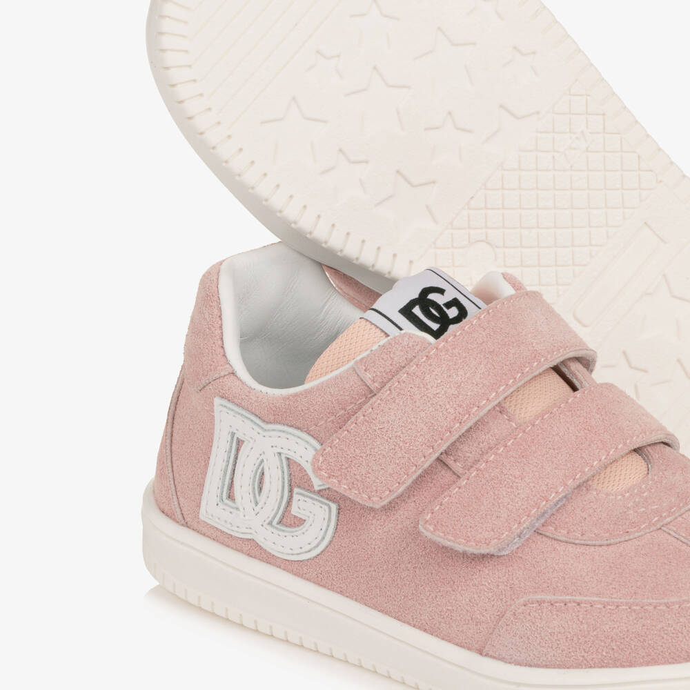 Dolce & Gabbana-Girls Pink Suede Leather DG Original Trainers | Childrensalon