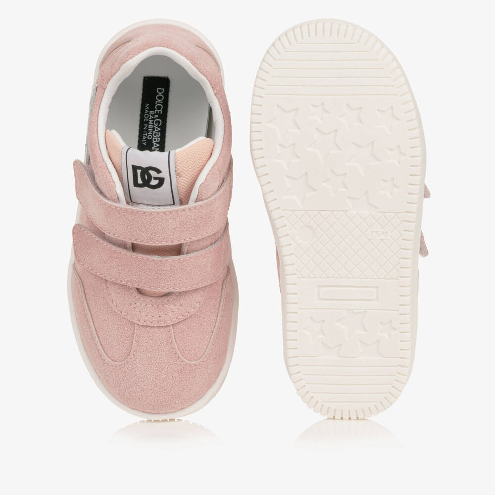 Dolce & Gabbana-Girls Pink Suede Leather DG Original Trainers | Childrensalon