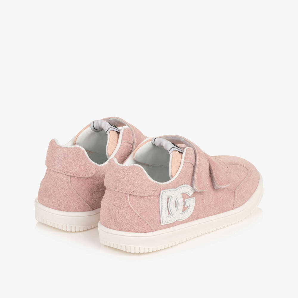 Dolce & Gabbana-Girls Pink Suede Leather DG Original Trainers | Childrensalon