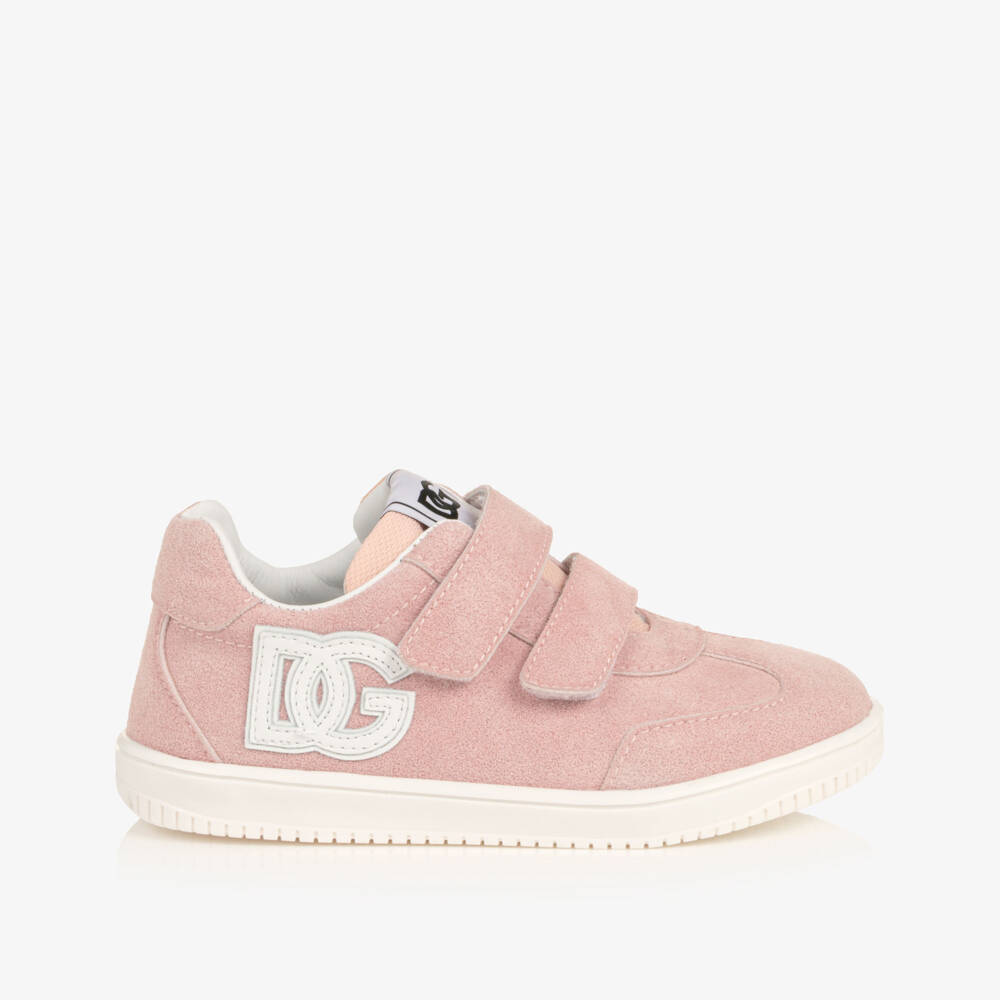 Dolce & Gabbana-Girls Pink Suede Leather DG Original Trainers | Childrensalon