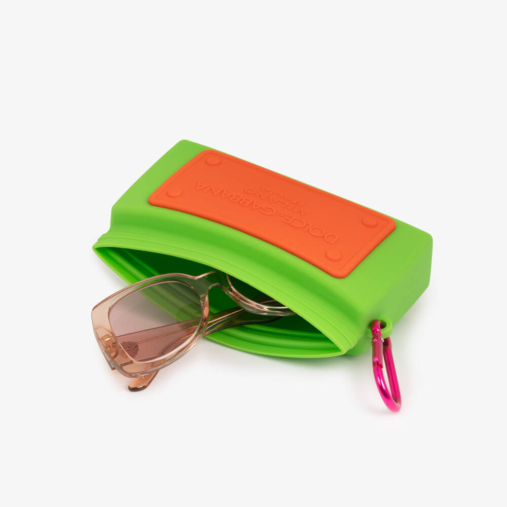 Dolce & Gabbana-Girls Pink Transparent Sunglasses with Heart Logos | Childrensalon