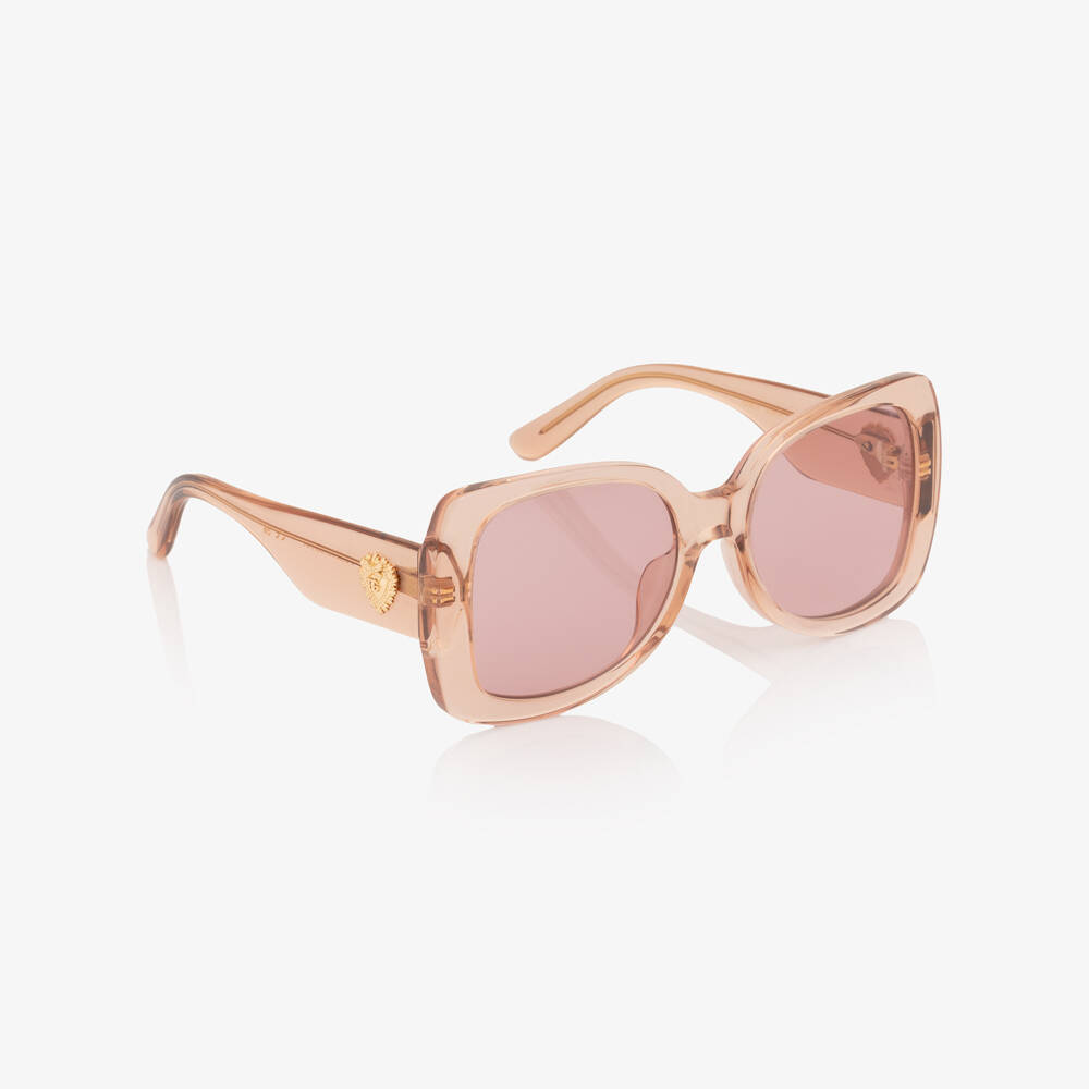 Dolce & Gabbana-Girls Pink Transparent Sunglasses with Heart Logos | Childrensalon