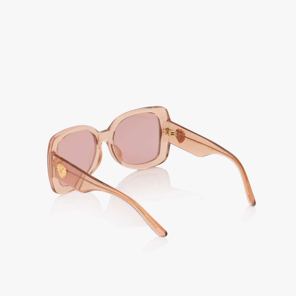 Dolce & Gabbana-Girls Pink Transparent Sunglasses with Heart Logos | Childrensalon
