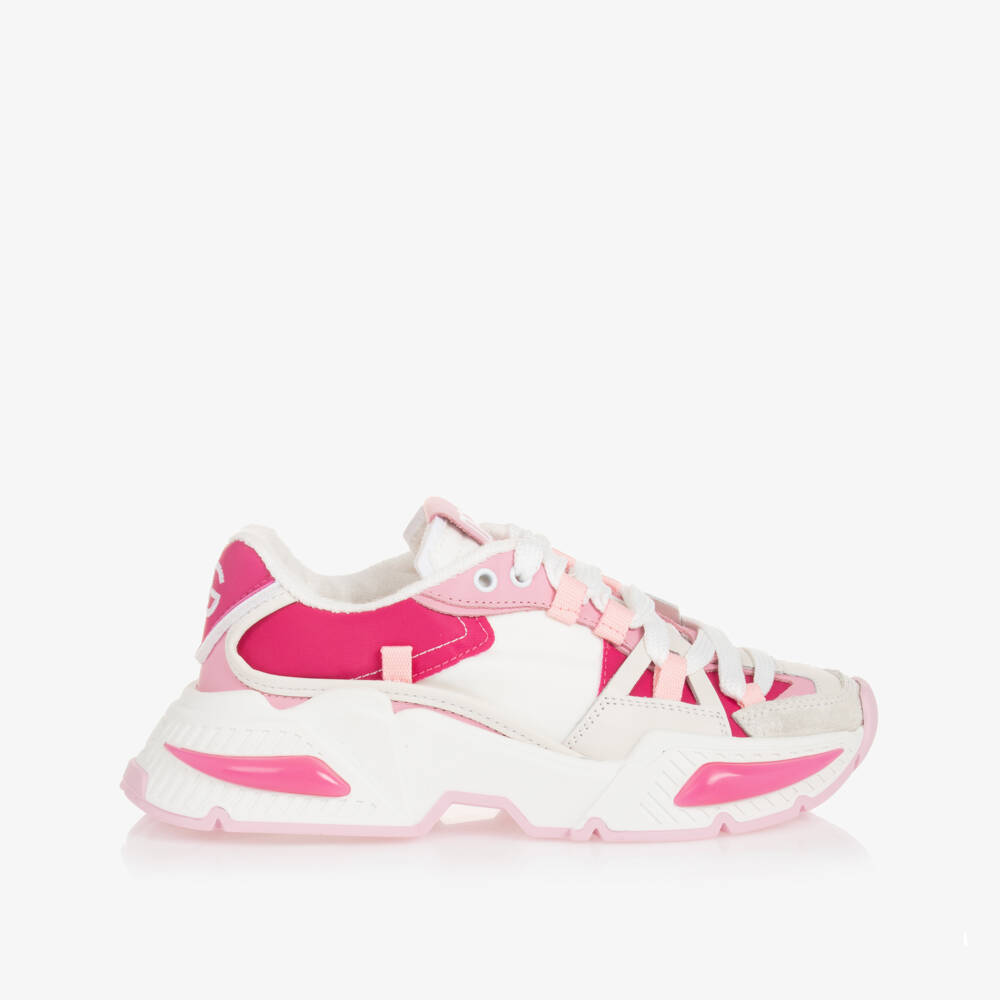 Dolce & Gabbana-Girls Pink & White Airmaster Trainers | Childrensalon