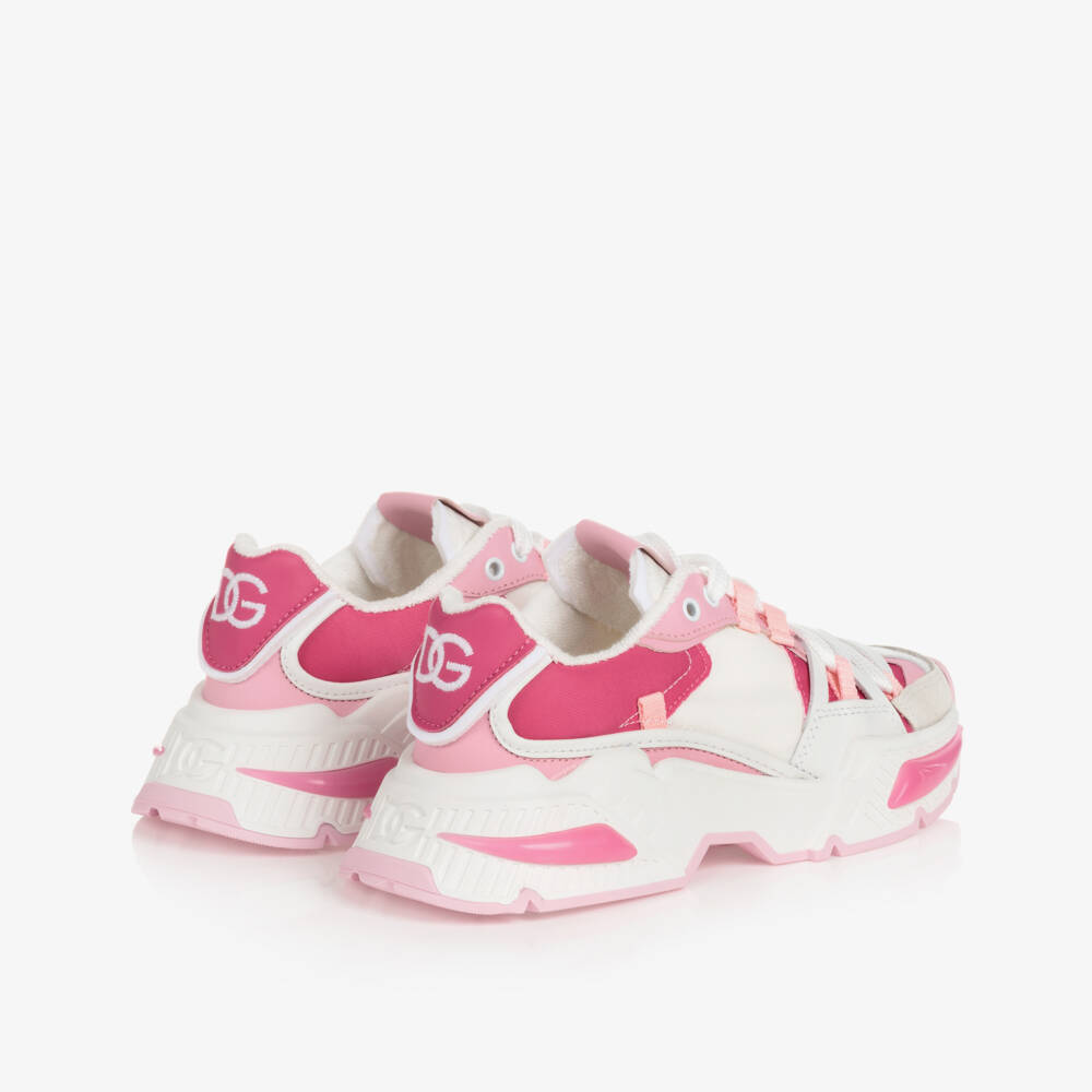 Dolce & Gabbana-Girls Pink & White Airmaster Trainers | Childrensalon