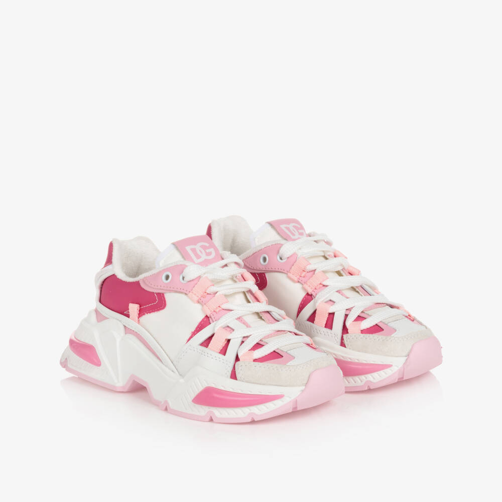 Dolce & Gabbana-Girls Pink & White Airmaster Trainers | Childrensalon