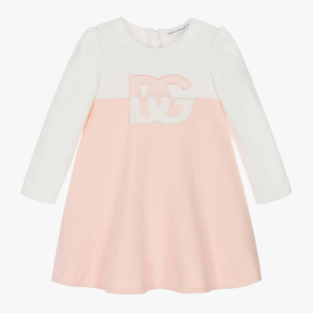 Dolce & Gabbana - Girls Pink & White Cotton Jersey Dress | Childrensalon