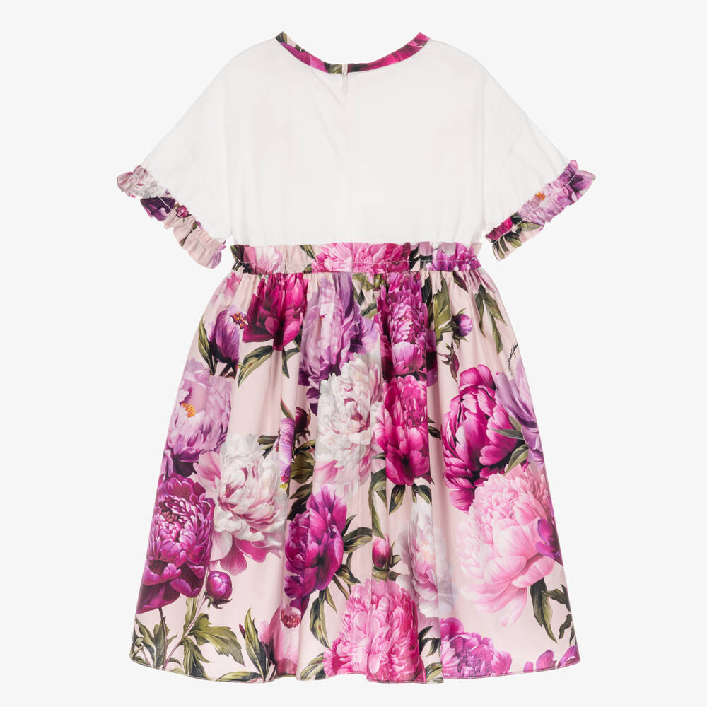 Dolce & Gabbana-Girls Pink & White Peony Print Dress | Childrensalon