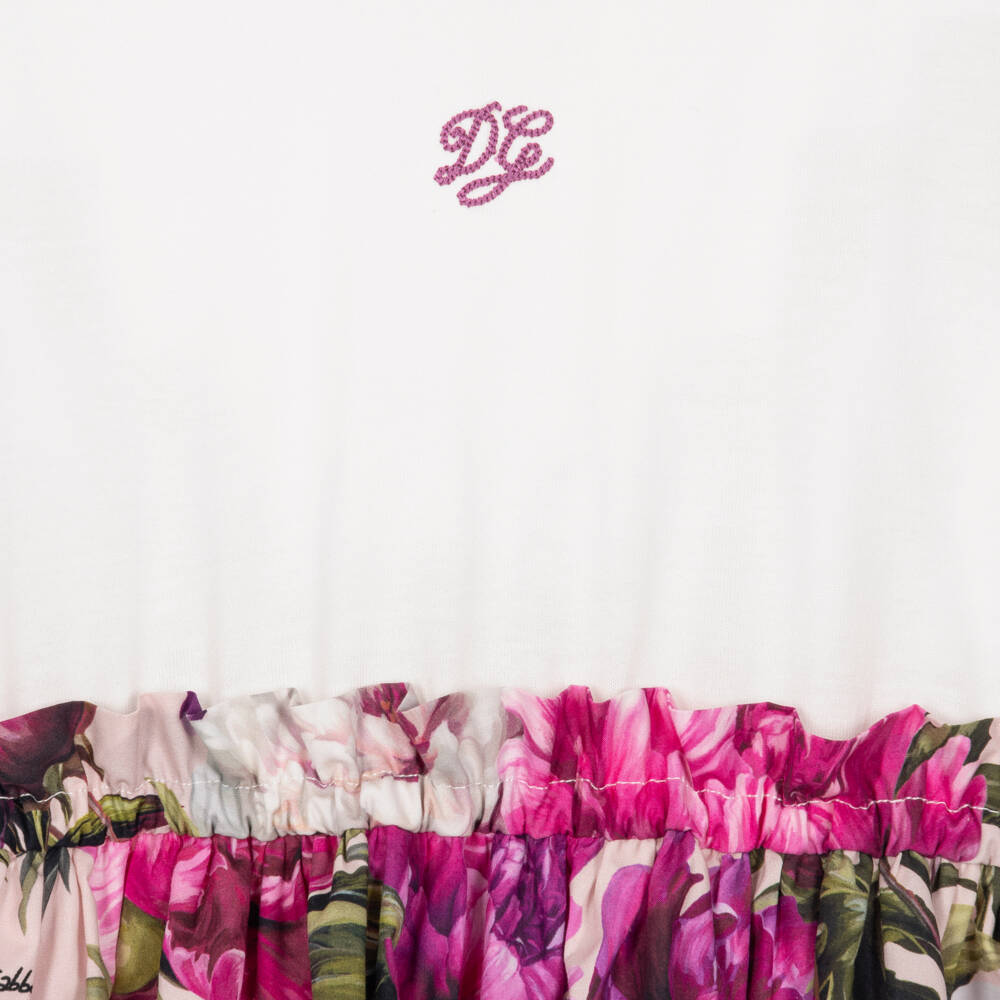 Dolce & Gabbana-Girls Pink & White Peony Print Dress | Childrensalon