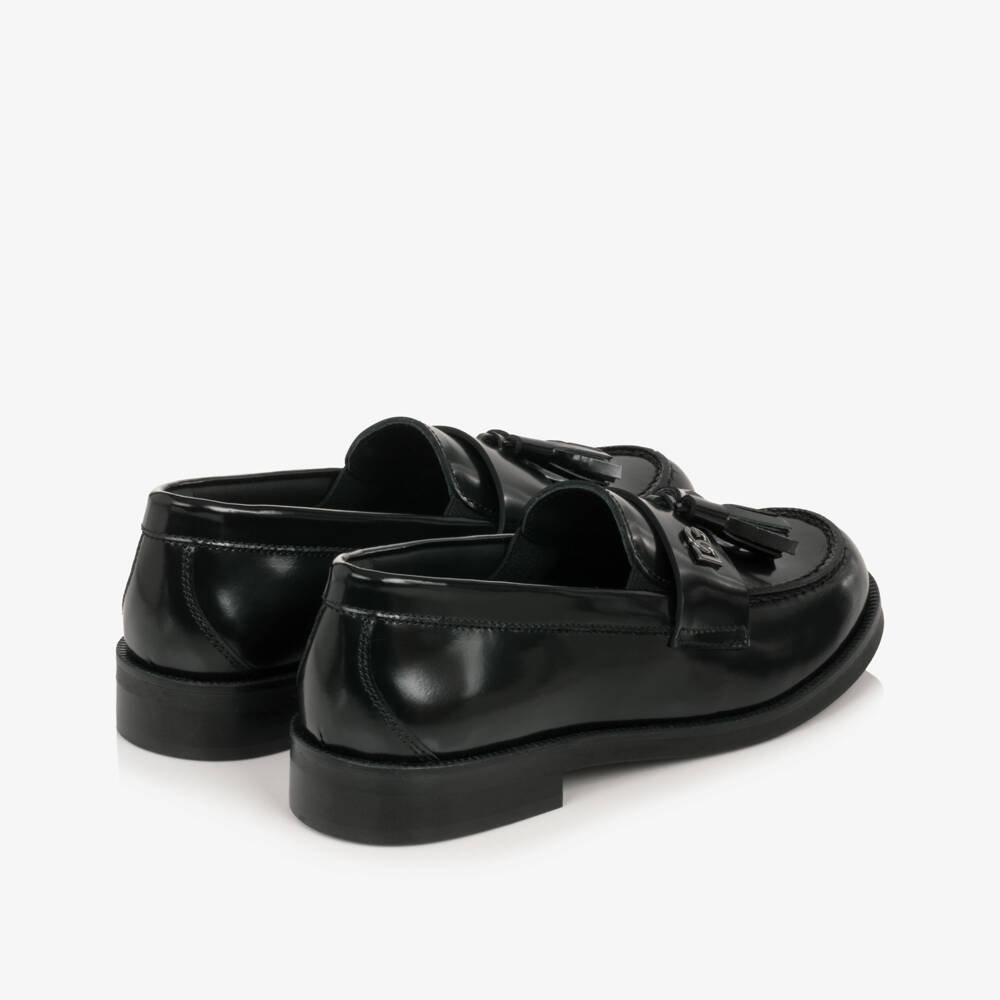 Dolce & Gabbana-Girls Polished Black Leather Loafers | Childrensalon