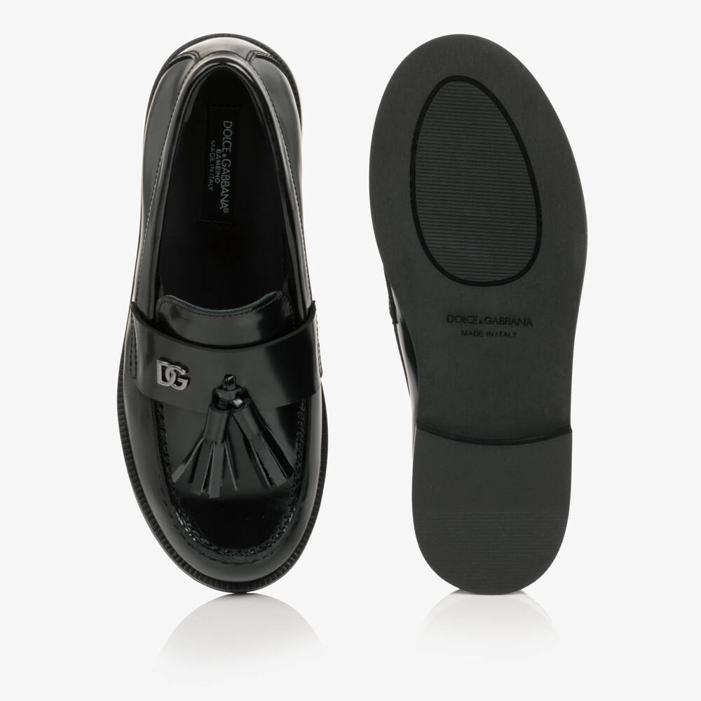 Dolce & Gabbana-Girls Polished Black Leather Loafers | Childrensalon