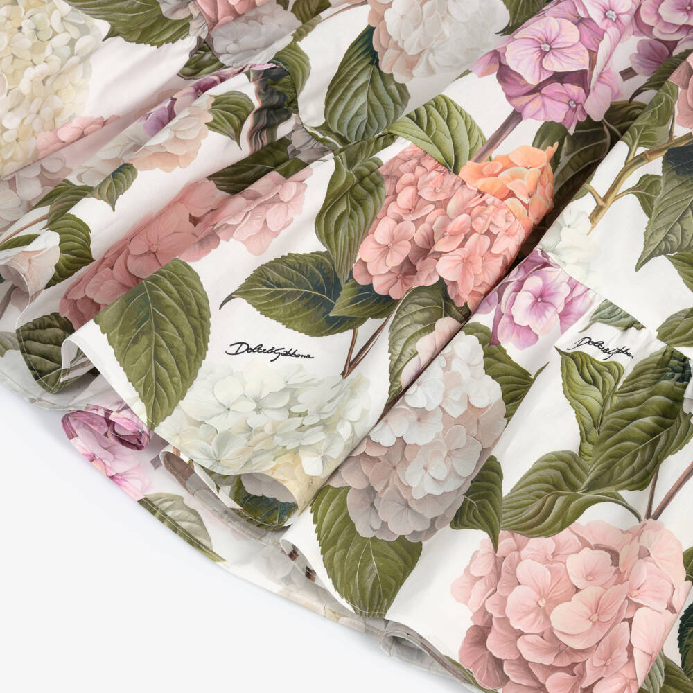 Dolce & Gabbana-Girls Poplin Dress with Pink & Green Hydrangea Print | Childrensalon
