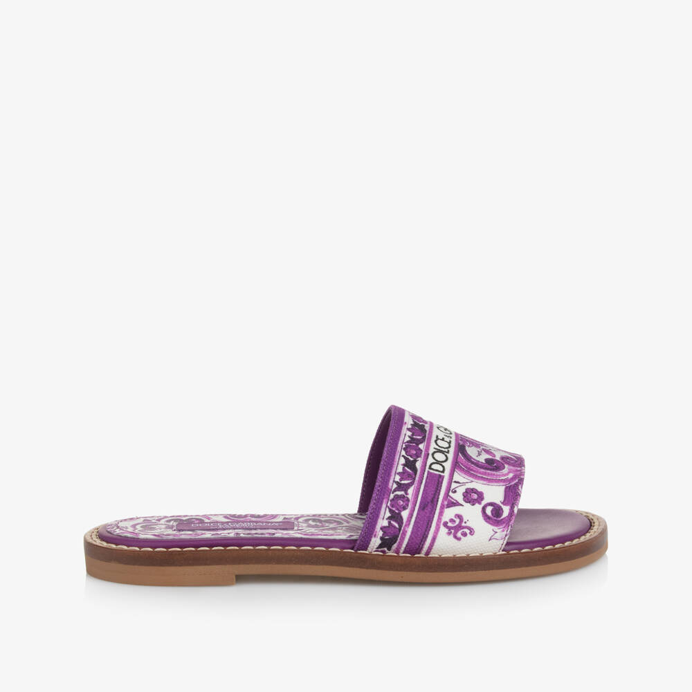 Dolce & Gabbana-Girls Purple Majolica Canvas Sliders | Childrensalon
