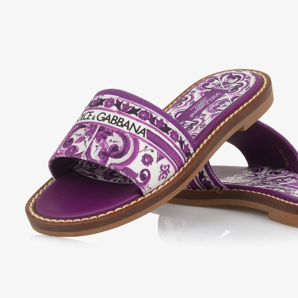 Dolce & Gabbana-Girls Purple Majolica Canvas Sliders | Childrensalon