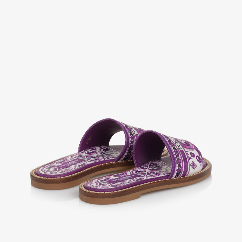 Dolce & Gabbana-Girls Purple Majolica Canvas Sliders | Childrensalon