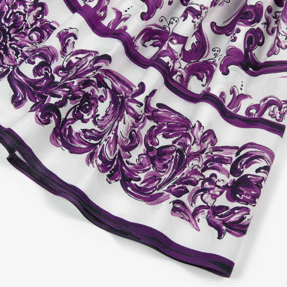 Dolce & Gabbana-تنورة بنات بنقشة ماجوليكا قطن لون بنفسجي | Childrensalon