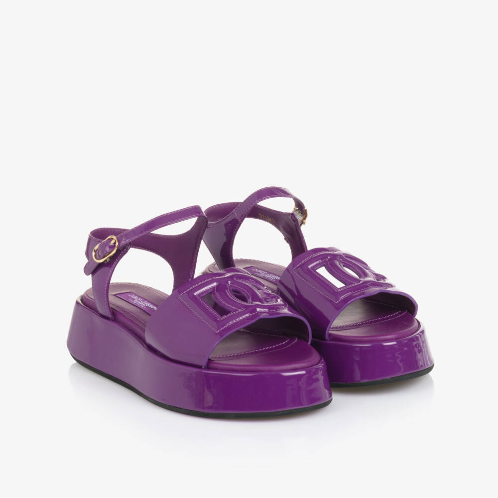 Dolce & Gabbana-Girls Purple Patent Leather Platform Sandals | Childrensalon