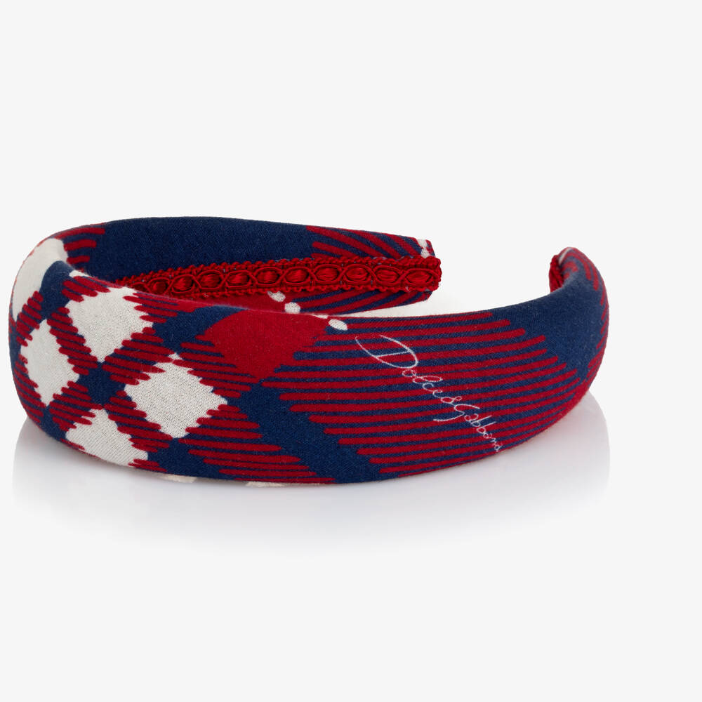 Dolce & Gabbana-Girls Red & Navy Blue Tartan Check Hairband | Childrensalon