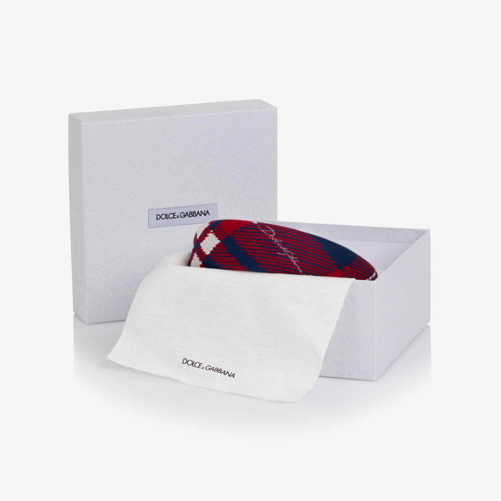 Dolce & Gabbana-Girls Red & Navy Blue Tartan Check Hairband | Childrensalon