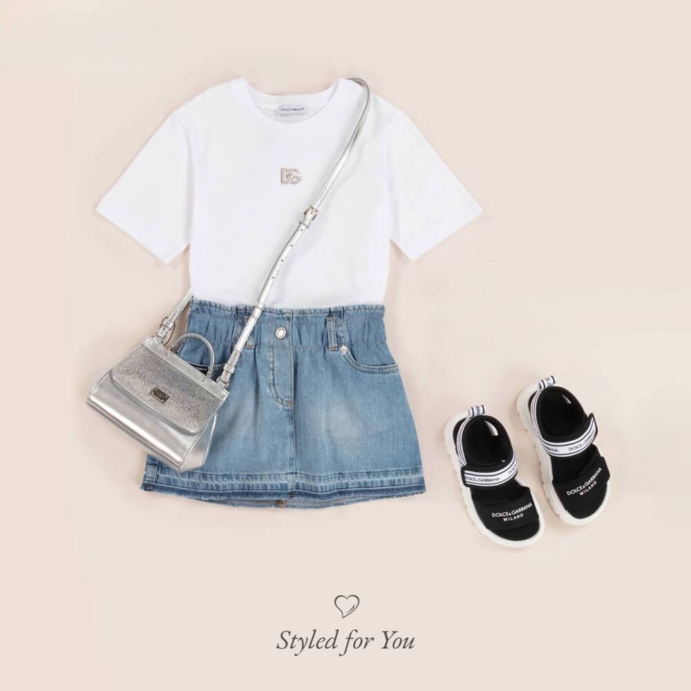 Dolce & Gabbana-حقيبة يد جلد مزينة بكريستال لون فضي (30 سم) | Childrensalon