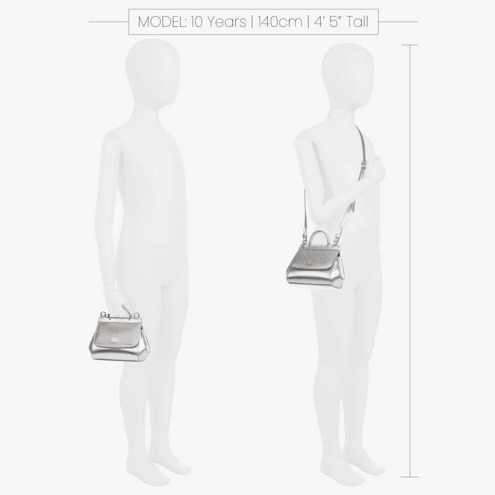 Dolce & Gabbana-حقيبة يد جلد مزينة بكريستال لون فضي (30 سم) | Childrensalon