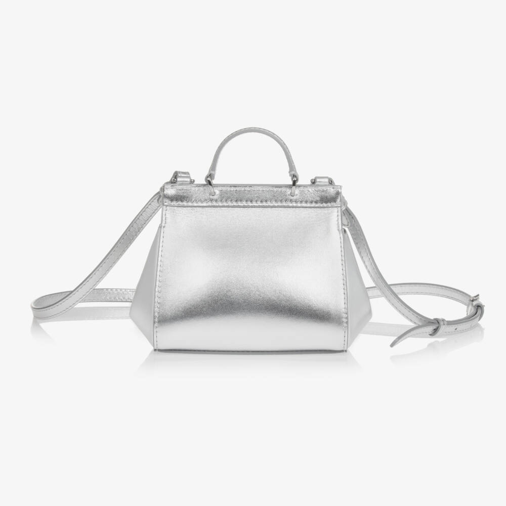 Dolce & Gabbana-حقيبة يد جلد مزينة بكريستال لون فضي (30 سم) | Childrensalon