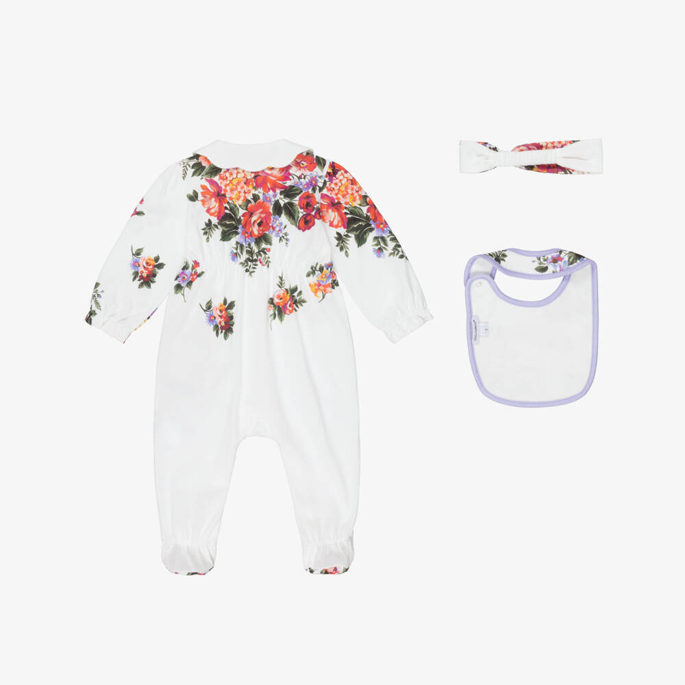 Dolce & Gabbana-طقم أفارول قطن لون أبيض للبنات الرضع | Childrensalon