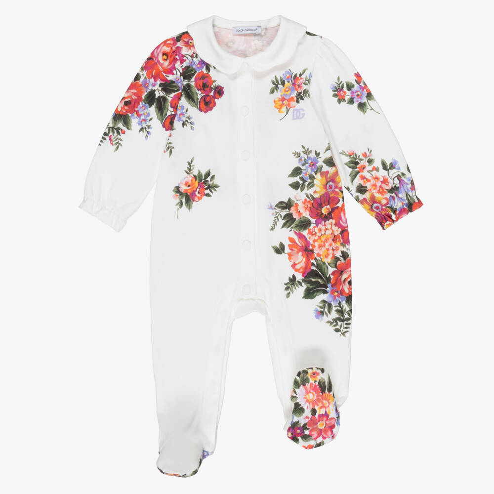 Dolce & Gabbana-طقم أفارول قطن لون أبيض للبنات الرضع | Childrensalon