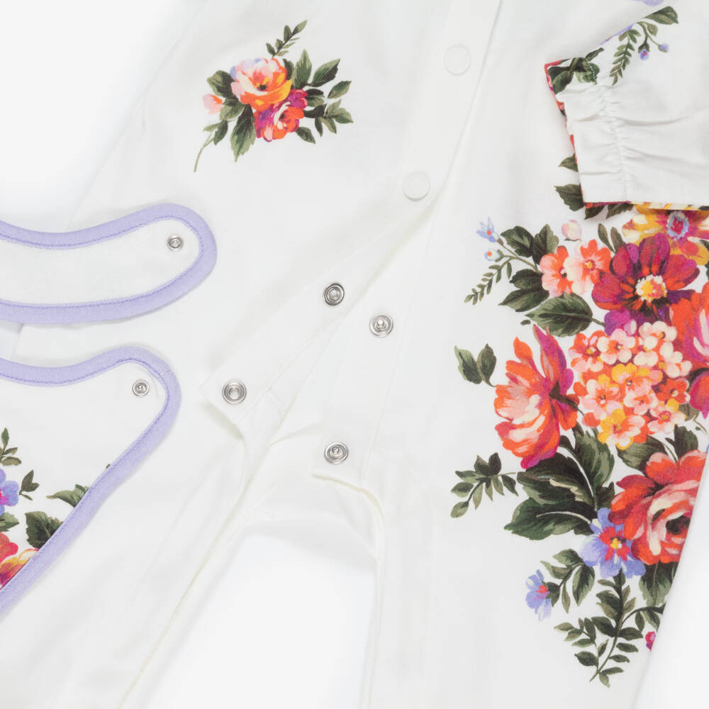 Dolce & Gabbana-طقم أفارول قطن لون أبيض للبنات الرضع | Childrensalon