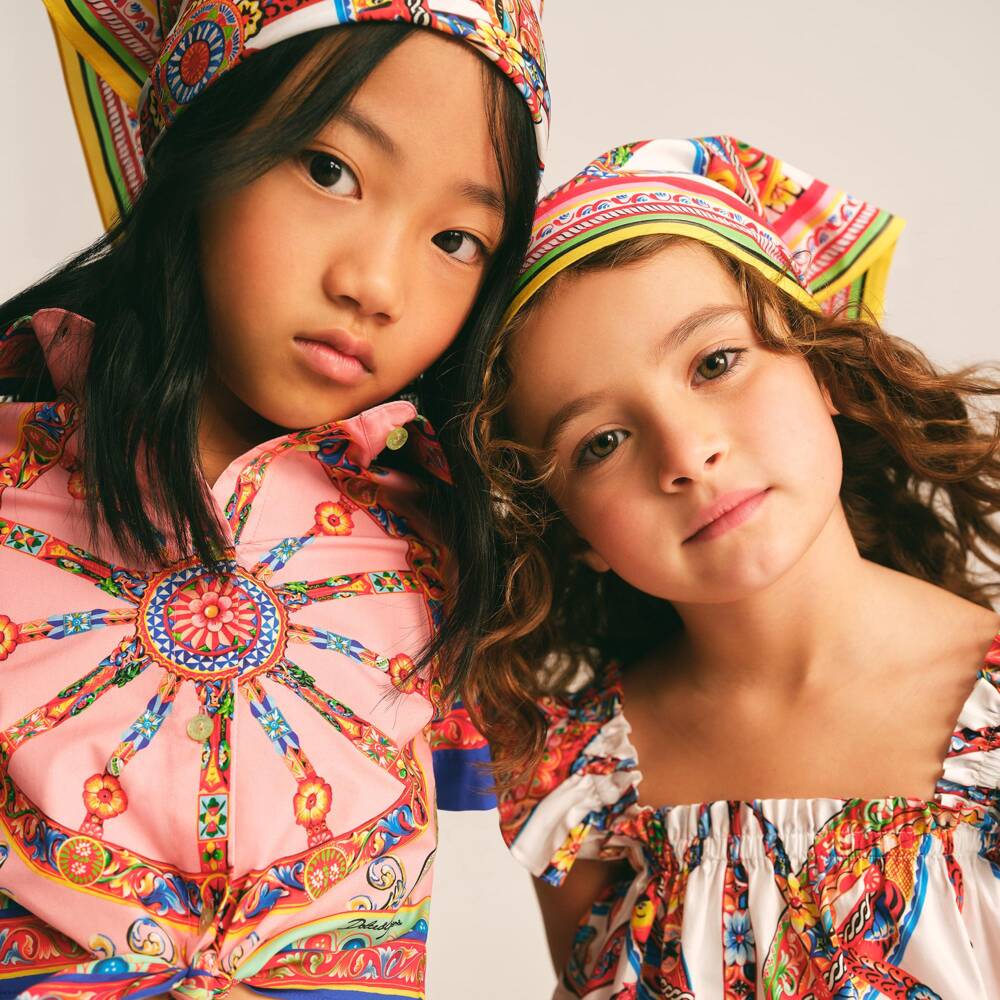 Dolce & Gabbana-Girls White Carretto Print Bandana Headband | Childrensalon